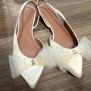 BRAND NEW - ivory satin sling back flats with bow detail size 11 from ASOS